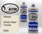 Preview: Nissan, White Pearl Tricoat, QAA: 400ml Sprühdose + 400ml Klarlack - Set, von ATW Autoteile West.